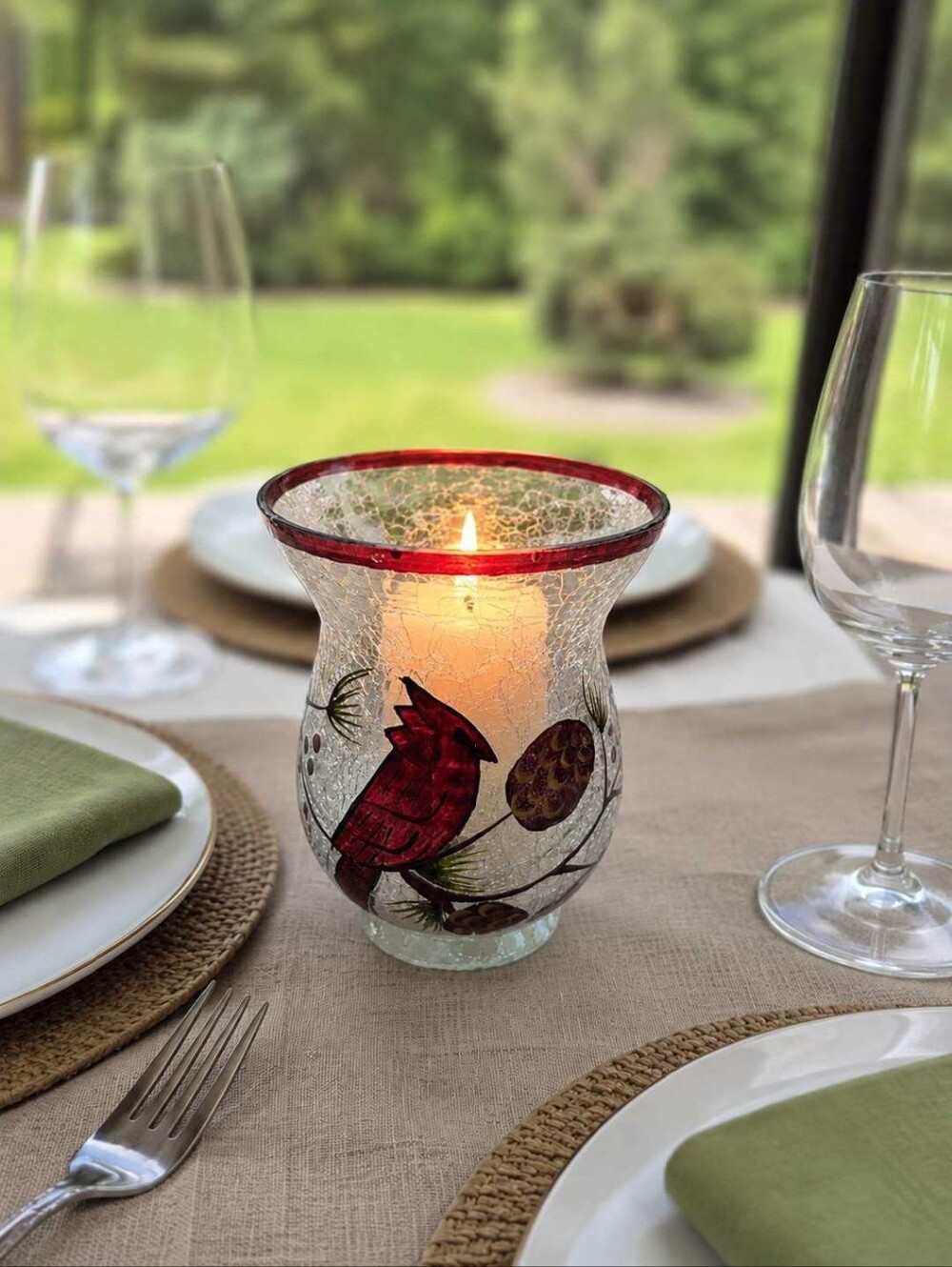 Crackle glass flower vase or candle holder. - Picture 7 of 9